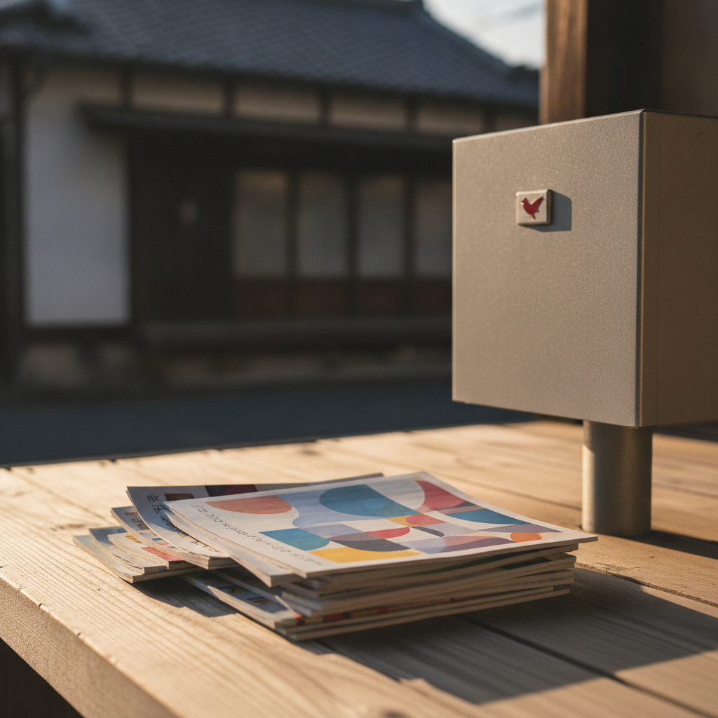 日本の住宅の郵便受けに置かれたフリーペーパーとチラシ